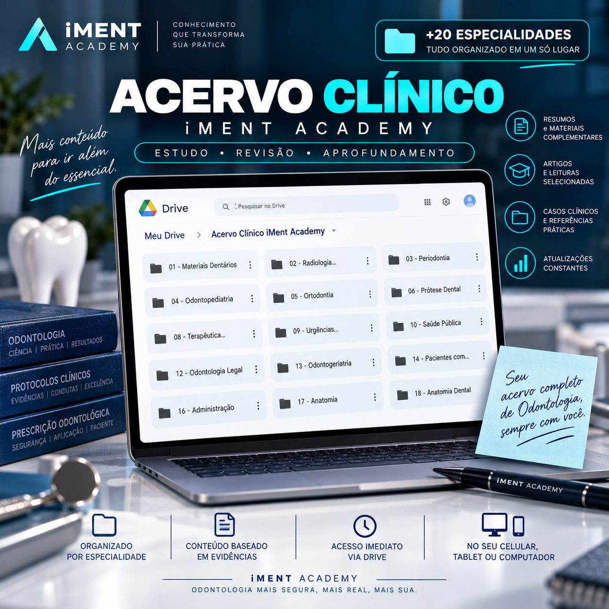 Acervo Clínico iMent Academy organizado por especialidades no Drive