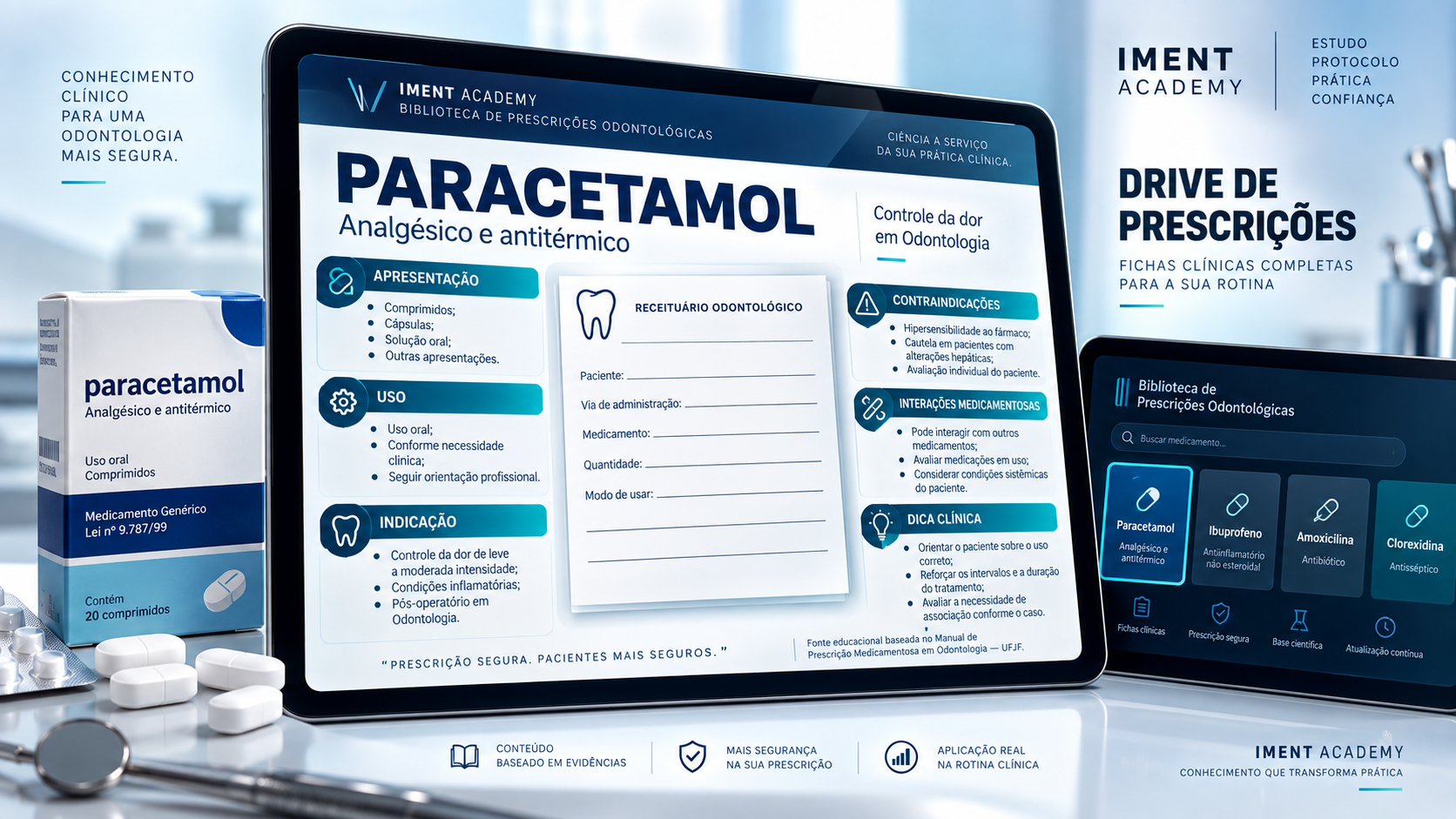 Material de prescrição odontológica sobre paracetamol